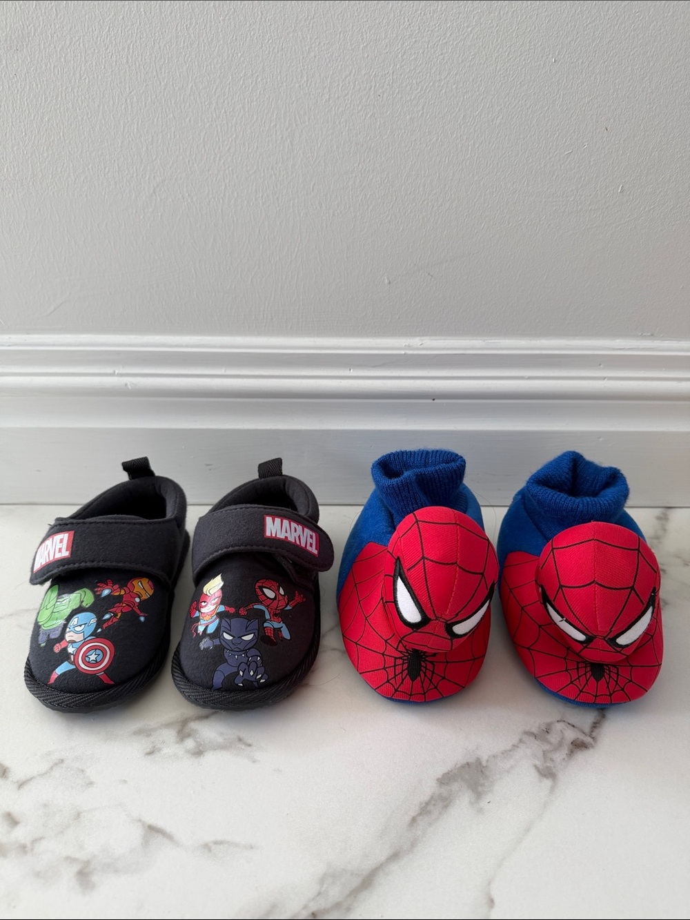Marvel Spiderman Kids Slippers Set of 2 Pairs - Black and Red/Blue